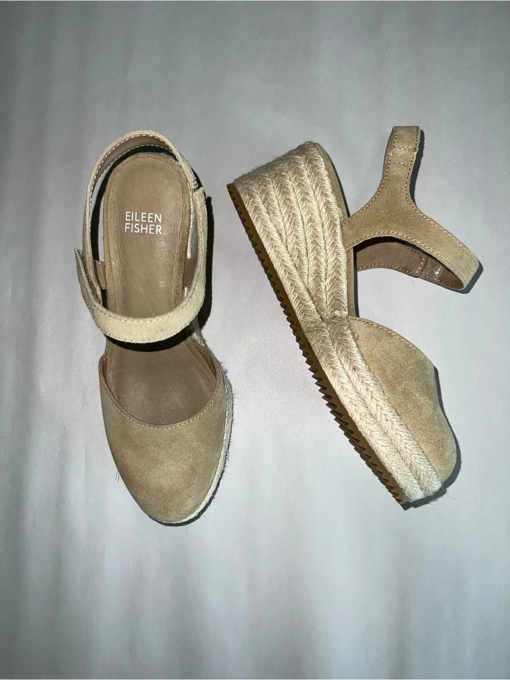 Eileen Fisher Nessa espadrille wedge sandals in tan suede